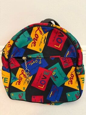 Yves Saint Laurent Vintage Black Multi 'Love' Print Backpack